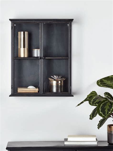 thin black metal wall cabinet